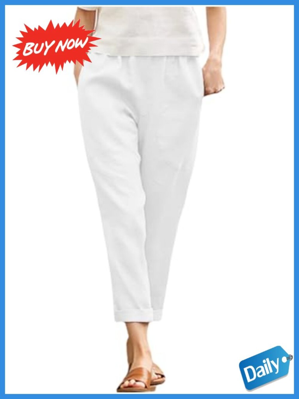 Cotton Tapered Capri Cargo Pants Loose Elastic Waist Cropped Trousers with